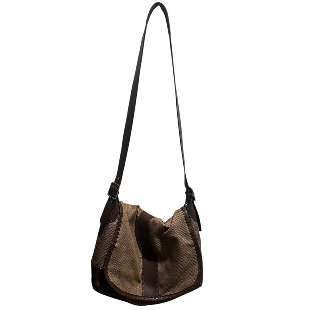 L.L. Bean Brown Canvas & Leather Hobo Shoulder Bag Adjustable Strap